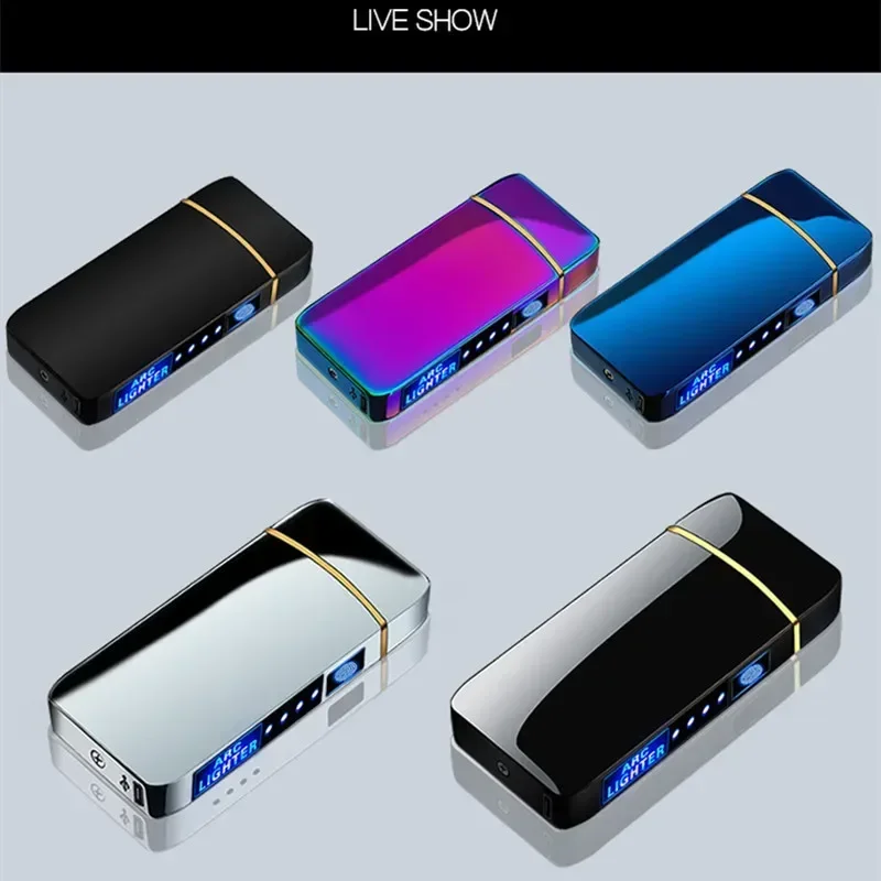 Encendedor eléctrico de Metal a prueba de viento, encendedor USB recargable de Plasma sin llama de doble arco, encendedores con Sensor táctil y pantalla LED