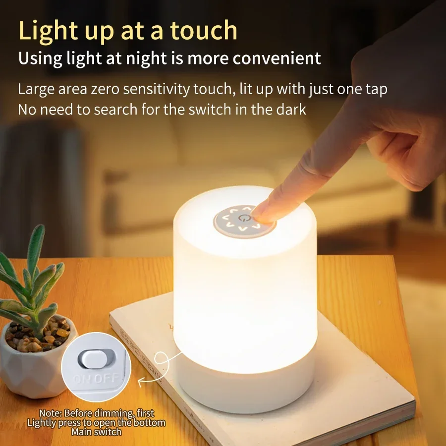 Lámpara LED de noche con Interruptor táctil, Control remoto, recargable, tres colores, luz regulable, sincronización, mesita de noche, luces de mesa de lectura para dormir