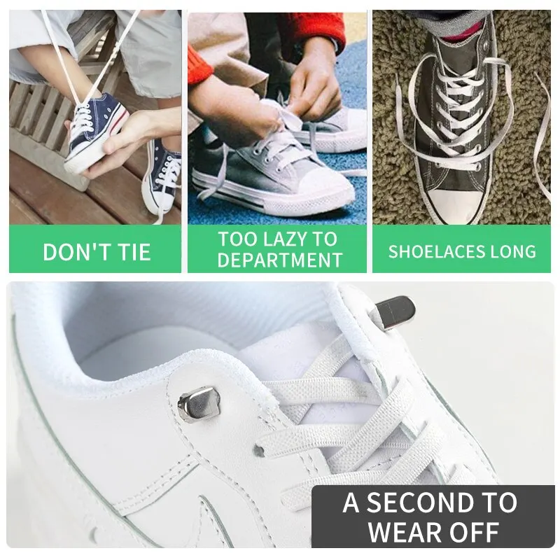 Lacets de chaussures élastiques pour enfants et adultes, fermeture rapide en métal, baskets, paresseux, 2 pièces
