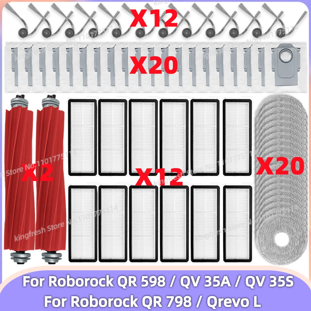 Fit For ( Roborock QR 798 / QR 598 / QV 35A / QV 35S / Qrevo L ) Parts Main Side Brush Filter Mop Bag QR798 QR598 QV35A QV35S
