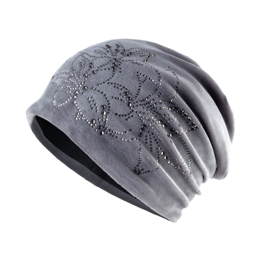 Gorro y bufanda de punto de franela de doble capa para mujer, conjunto de gorro con patrón de narciso de diamante, gorro cálido a prueba de viento para clima frío