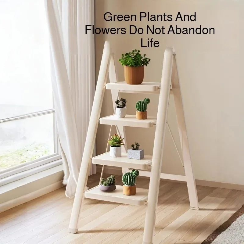 Escalera multiusos para el hogar, escalera plegable retráctil con soporte de flores estable para el hogar, escalera en espiga gruesa respetuosa con el medio ambiente
