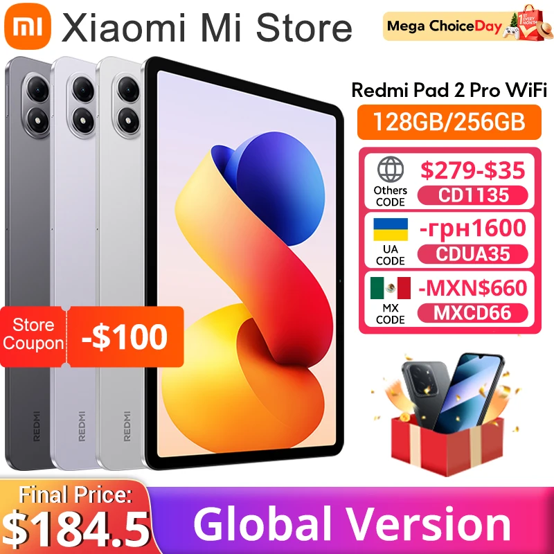 【Брендовый +】 Xiaomi Redmi Pad 2 Pro 12,1 дюйма, 2,5 карата, кристально чистый дисплей Snapdragon 7s Gen 4, 12000 мАч, 33 Вт, быстрая зарядка