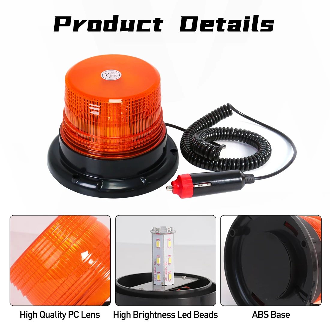 รถบรรทุกรถหลังคาไฟเตือนฉุกเฉิน LED Strobe Light กระพริบ Beacon พร้อมฐานแม่เหล็กสําหรับความปลอดภัยอัตโนมัติ 12V 24V -80V