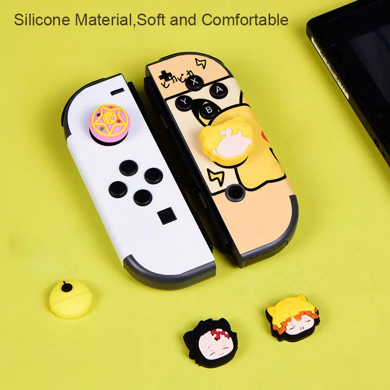 4pcs Soft Silicone Thumb Stick Grip Cap For Nintendo Switch Oled Lite JoyCon Controller Case Cute Cartoon Joystick Button Cover