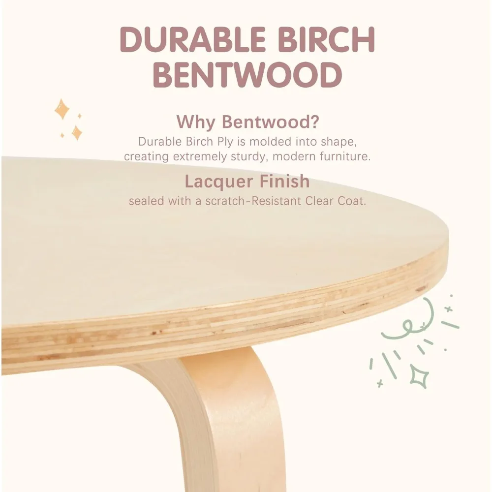 Kids Table and 4 Chairs Set - Round Table and Chair Set for Children, EN71 Certified, Birch Veneer - Wooden Dining Play Set for