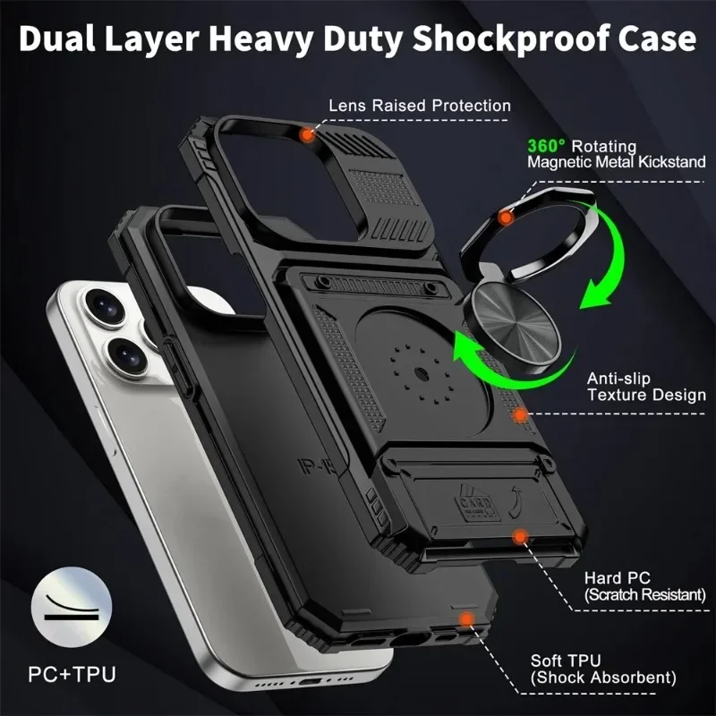 Funda para iPhone 16 15 14 13 12 11 Pro Max XS XR 8 7 Plus anillo giratorio magnético soporte resistente protección contra caídas cubierta tipo billetera