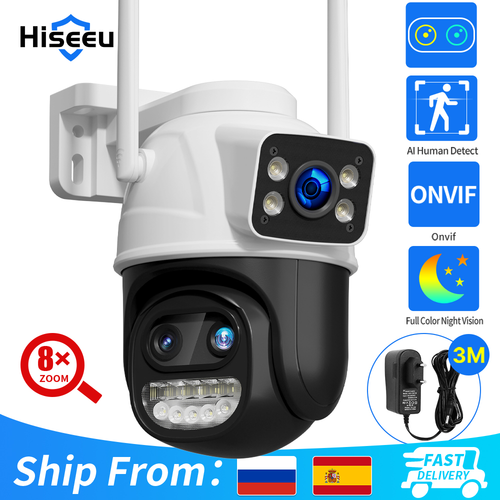 Hiseeu 9MP с тремя объективами и двойным экраном WIFI IP с 8-кратным зумом PTZ WS419B