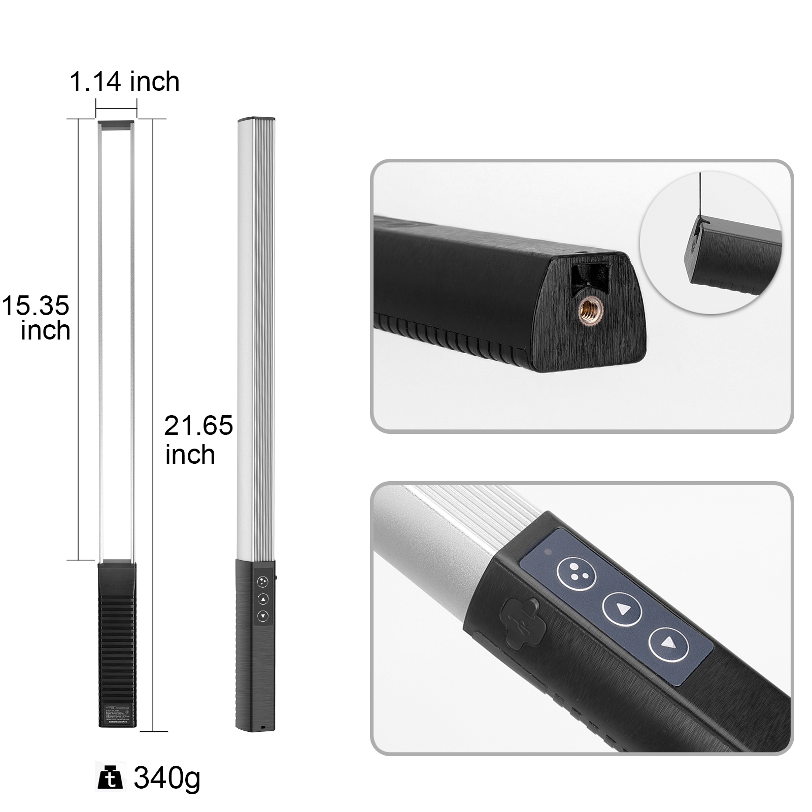 LUXCEO Q508A Lampe vidéo RVB portable LED pour photographie, baguette d'éclairage 1000 lumens CRI 95+ 3000 K-6000 K, lampe télécommandée avec sac de transport, 36 couleurs sabre laser portatif