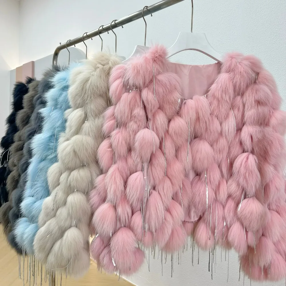 OFTBUY Natürliche Fuchs Pelzmantel Mit Quasten Mode winter Warme pelzmantel frauen Mäntel Echt Fuchs Pelz jacken pelzmantel Dicke Hotsweet