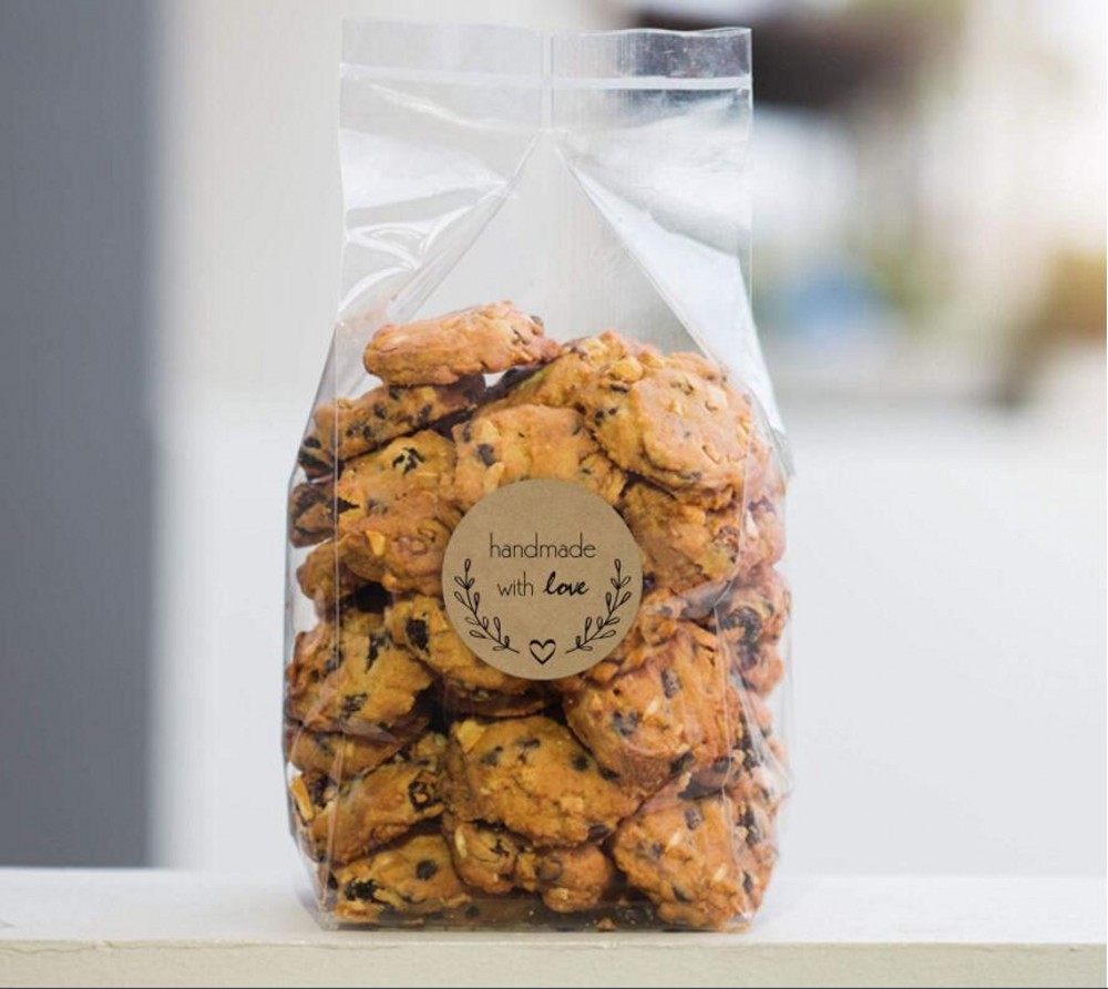 50-500pcs Round Natural Kraft Handmade Heart Thank You Stickers Scrapbooking For Gift Baking Package Adhesive Sticker Seal Label