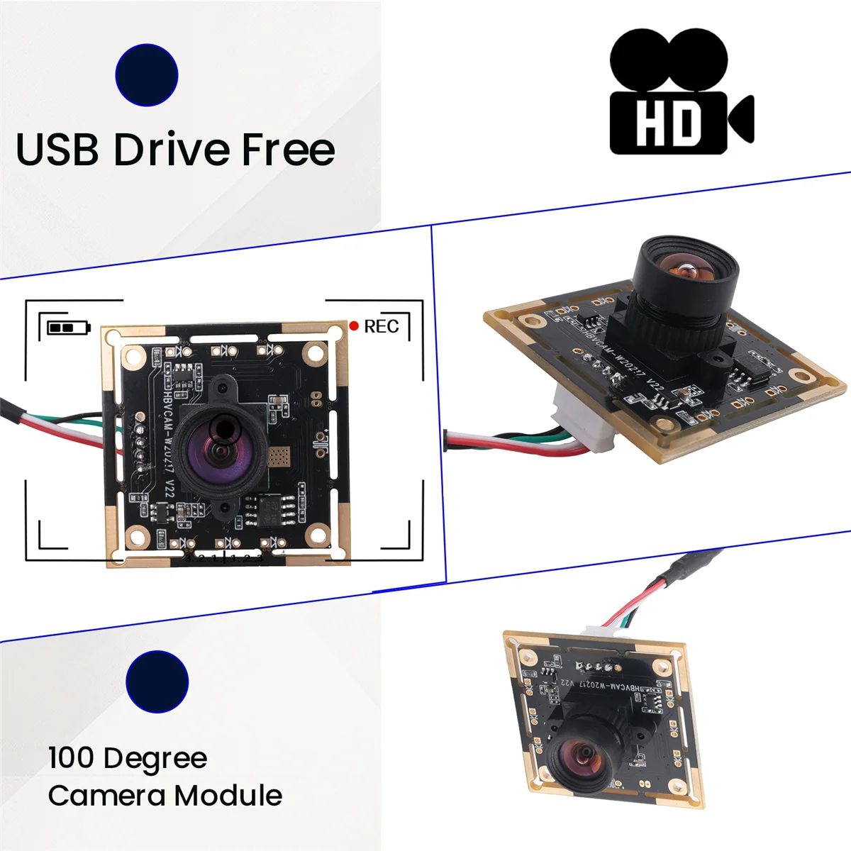 Módulo de câmera BABQ 3PCS 100 graus OV9732 2M cabo 1280x720 30fps, compatível com Autodarts.Io, unidade USB grátis