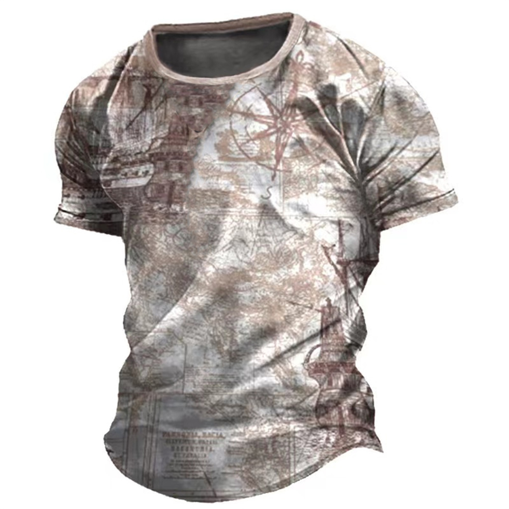 Camiseta Vintage para hombre, camisetas americanas de verano, camisetas de manga corta con estampado de brújula, ropa holgada de uso diario para hombre, ropa de calle informal