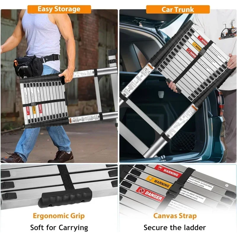 2025 New 16.5 FT Telescoping Ladders Stainless Steel Telescopic Ladder - Multi-Button Retraction Collapsible Ladder For Home,
