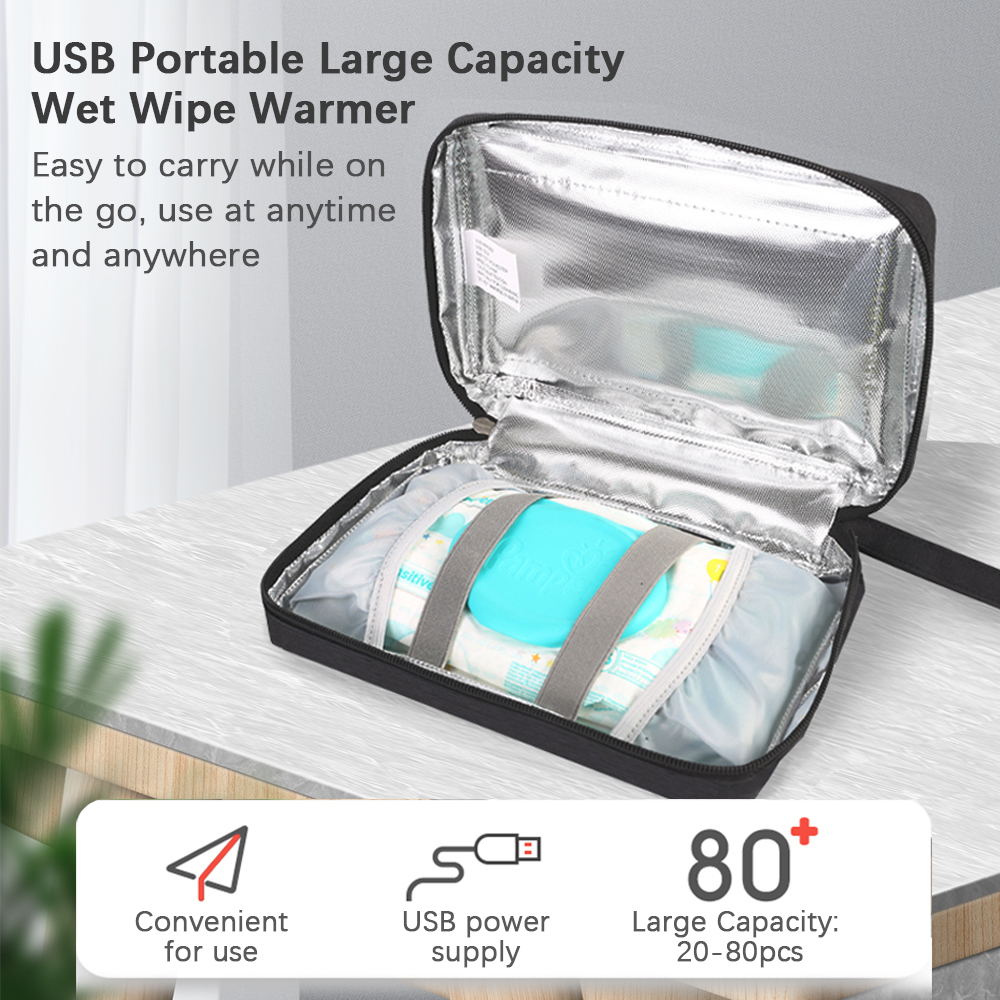 Podgrzewacz szmatki do wycierania na mokro przenośnych chusteczek USB podgrzewacz chusteczki dla niemowląt o dużej pojemności z regulacją temperatury od 30 ℃ do 60 ℃