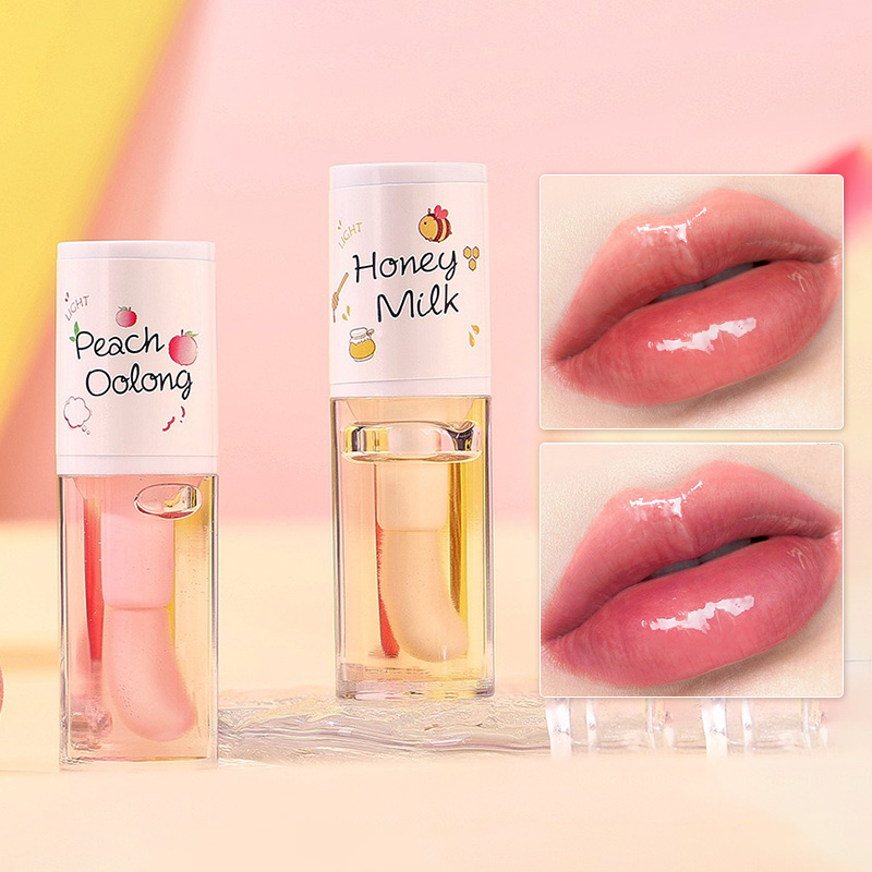 Peach Milk Honey Lip Oil Relieves Dry Moisturizing Lip Gloss Fades Lip Lines Water Light Lips Big Brush Head Cute