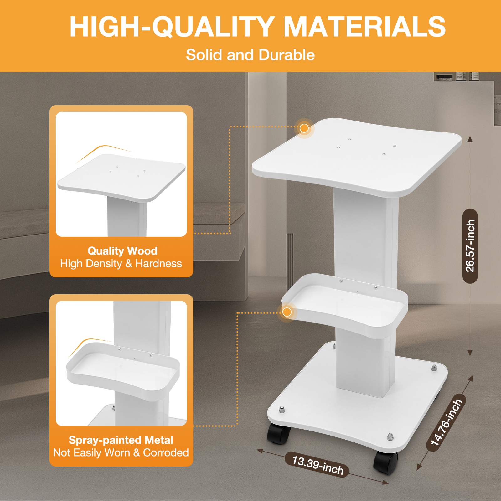 Carrinho de beleza multifuncional – Madeira e metal de alta qualidade, rodas universais silenciosas, capacidade de 88,18 libras, ideal para salões e spas