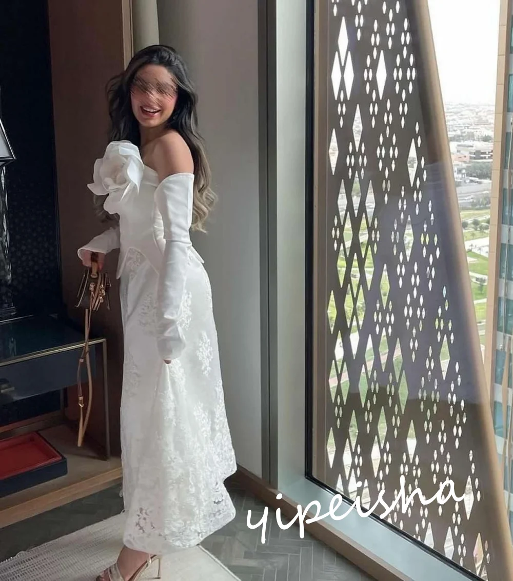 Personalizado Jiayigong requintado estilo moderno sem alças linha A rendas flores vestidos de ocasião sob medida