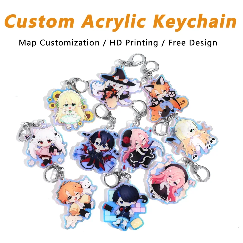 CUSTOM พวงกุญแจการ์ตูนอะคริลิค Key CHAIN Photo ที่กําหนดเองอะนิเมะ Charms โฮโลแกรม CLEAR ส่วนบุคคล Designer พวงกุญแจรถ