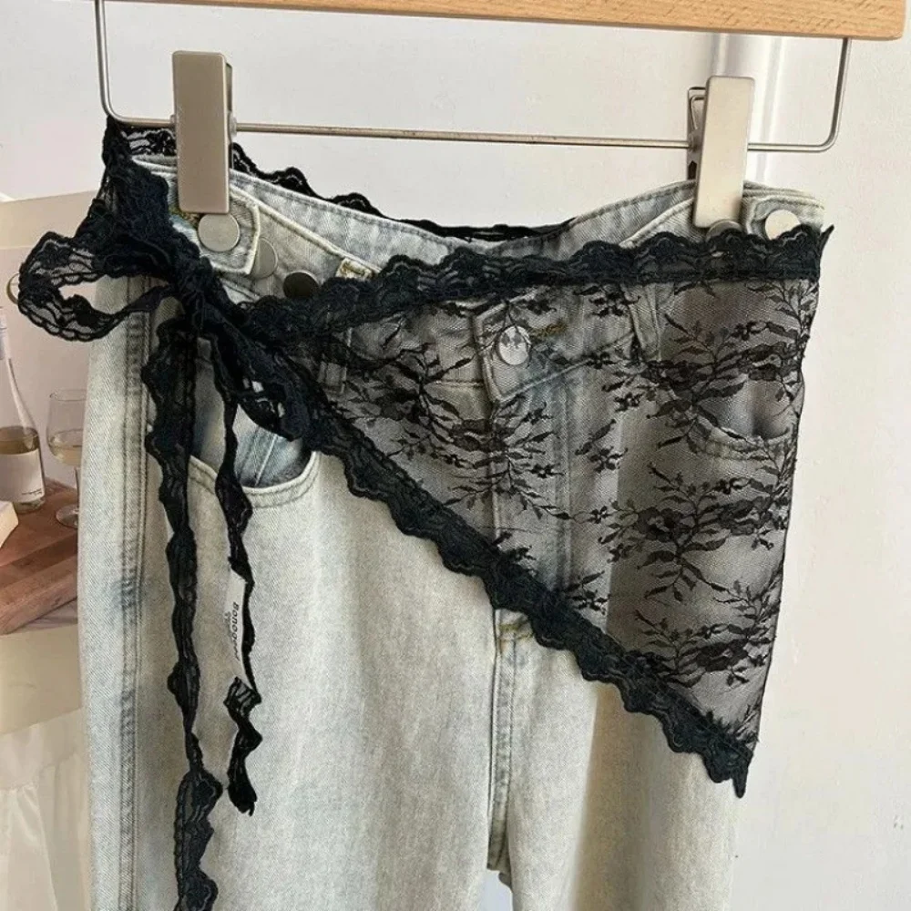 Lenço de cabelo com acabamento em renda, saia curta triangular, meia saia, cortina de bunda, avental com acabamento em renda macia, lenço de primavera empilhado