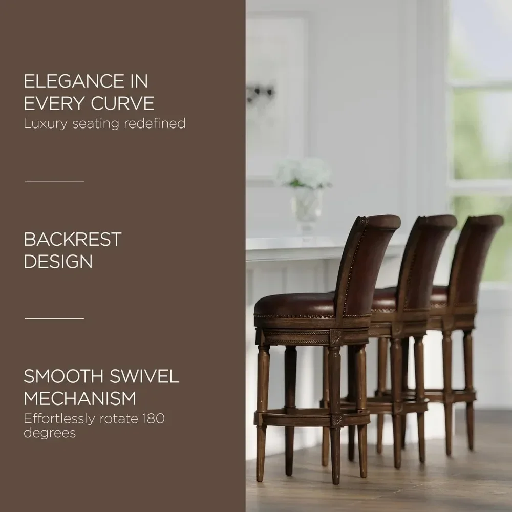 Pullman 31 Inch Tall Bar Height Upholstered Barstool with Back in Dark Walnut Finish with Vintage Brown Vegan Leather Seat