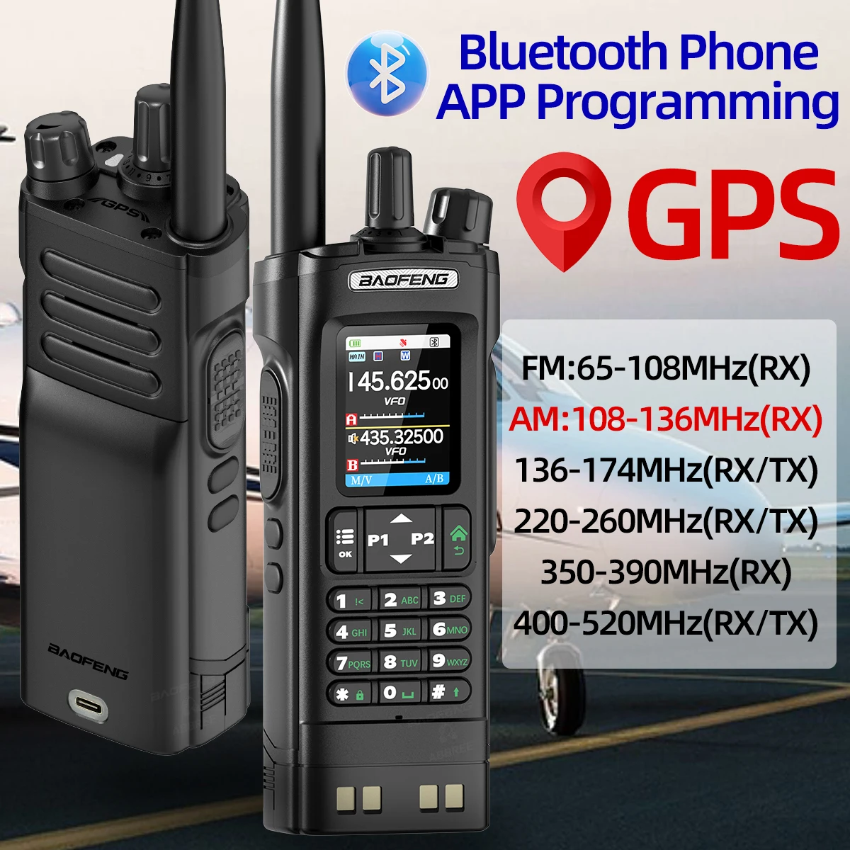 BAOFENG UV-32 GPS Walkies Talkies Long Range  1000CH AM FM Bluetooth Programming 10W Wireless Copy Frequency Ham Way Radio