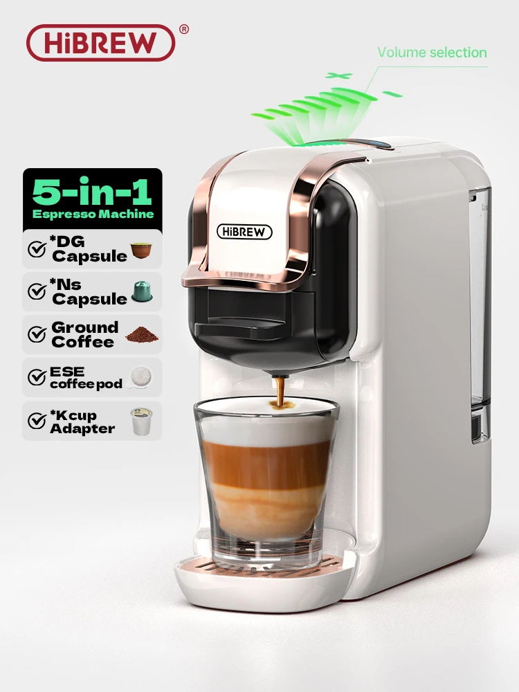 HiBREW 5 in 1 Macchina da caffè a capsule multiple Caldo/freddo DG Cappuccino Nes Piccola capsula ESE Pod Caffè macinato Caffetteria 20Bar H2B
