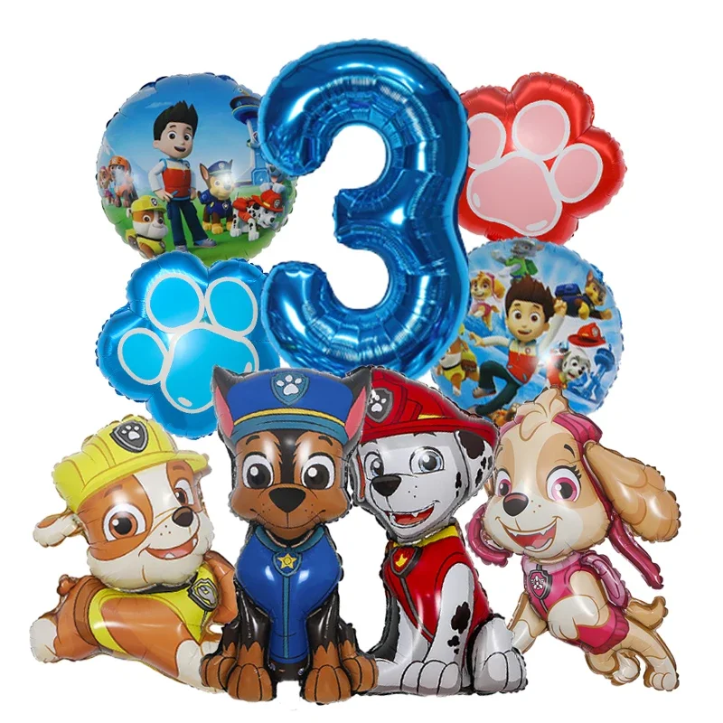 9 ชิ้นการ์ตูน Paw Patrol Theme ฟอยล์บอลลูนจํานวนบอลลูนเด็กวันเกิดตกแต่งของขวัญเด็ก Party Chase Skye บอลลูน