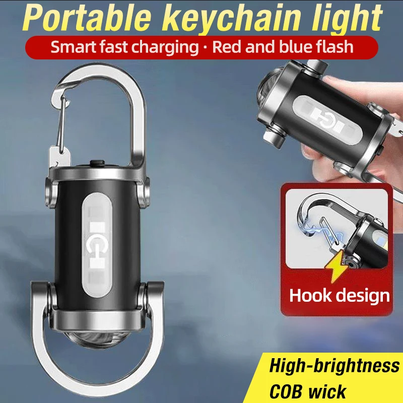 Neue wiederaufladbare Schlüsselanhänger-Taschenlampe, 800 lm EDC COB-Arbeitslicht-Taschenlampe, superhelle tragbare Mini-Laternen-Suche, Wandern