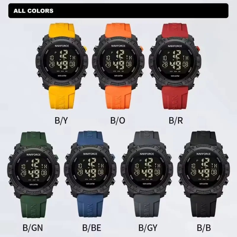 Naviforce 7104 esportes masculino lcd digital lazer data semana despertador à prova dwaterproof água pulseira de silicone relógio eletrônico électronique