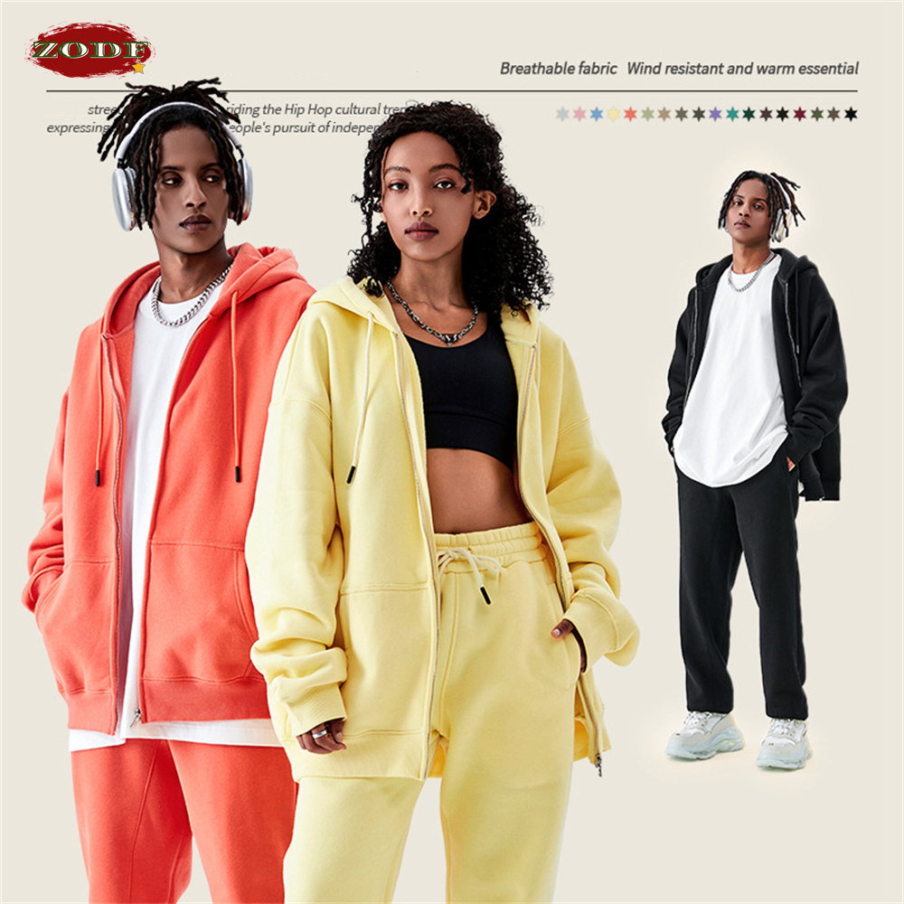 ZODF-Sudadera con capucha para hombre y mujer, abrigo básico de lana con cremallera, informal, holgado, 350gsm, en 18 colores, HY0726