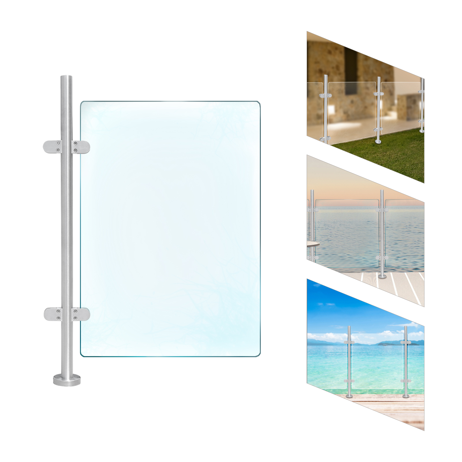 43" Glass Railing Post, Stairs Pool Fence Post Balustrade for Balustrade Balcony Deck Stairs (110cm, Mid Post)