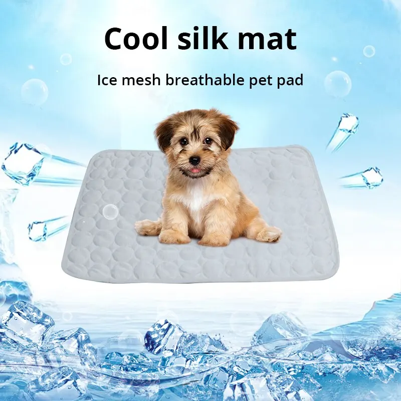 1pc filhote de cachorro cinza gelo seda almofada resfriamento verão fresco respirável resfriamento lavável reutilizável mordida resistência pequeno animal de estimação gato almofada de dormir