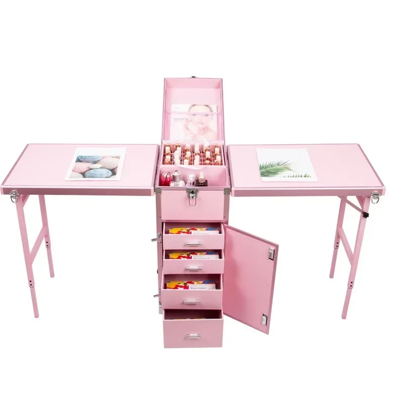 Portable Manicure Table Foldable Nail Table Makeup Train Case Desk Cosmetic Portable Folding Table Mesa De Manicura Profesional