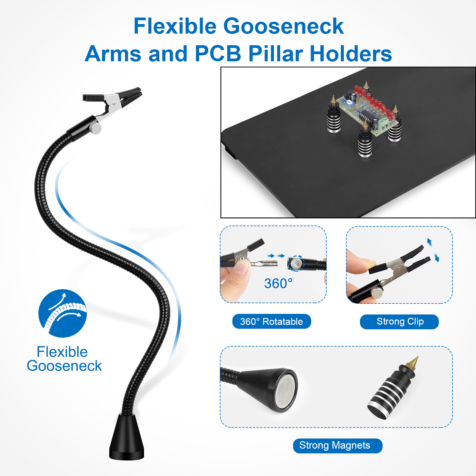 NEWACALOX แม่เหล็กแผงวงจร PCB ผู้ถือแขนยืดหยุ่นบัดกรีที่สามมือเชื่อมสถานีบัดกรีขาตั้งเหล็กซ่อมเครื่องมือ