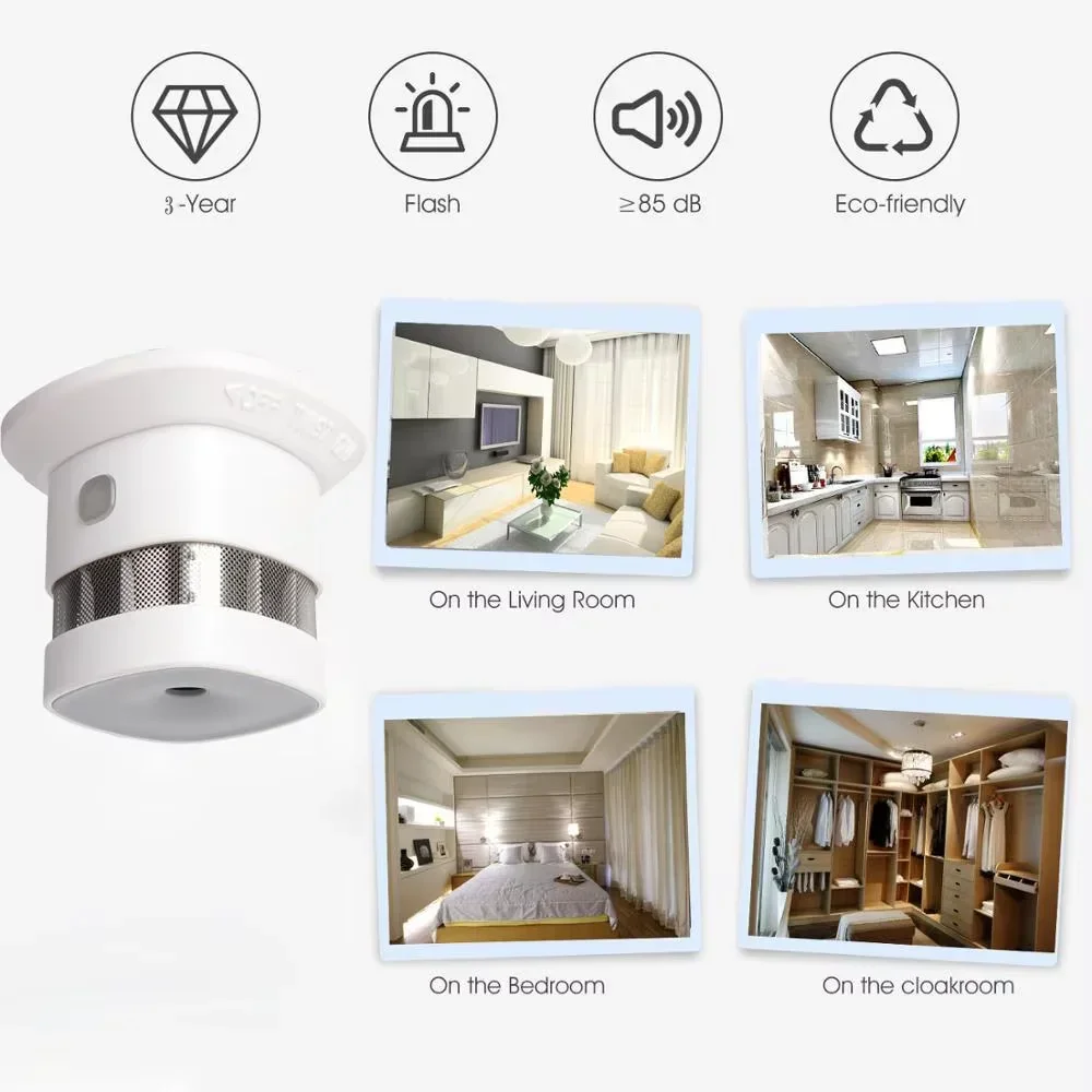HEIMAN Zigbee Detector de fumaça Sistema doméstico inteligente 2,4 GHz Sensor de prevenção de segurança de alta sensibilidade
