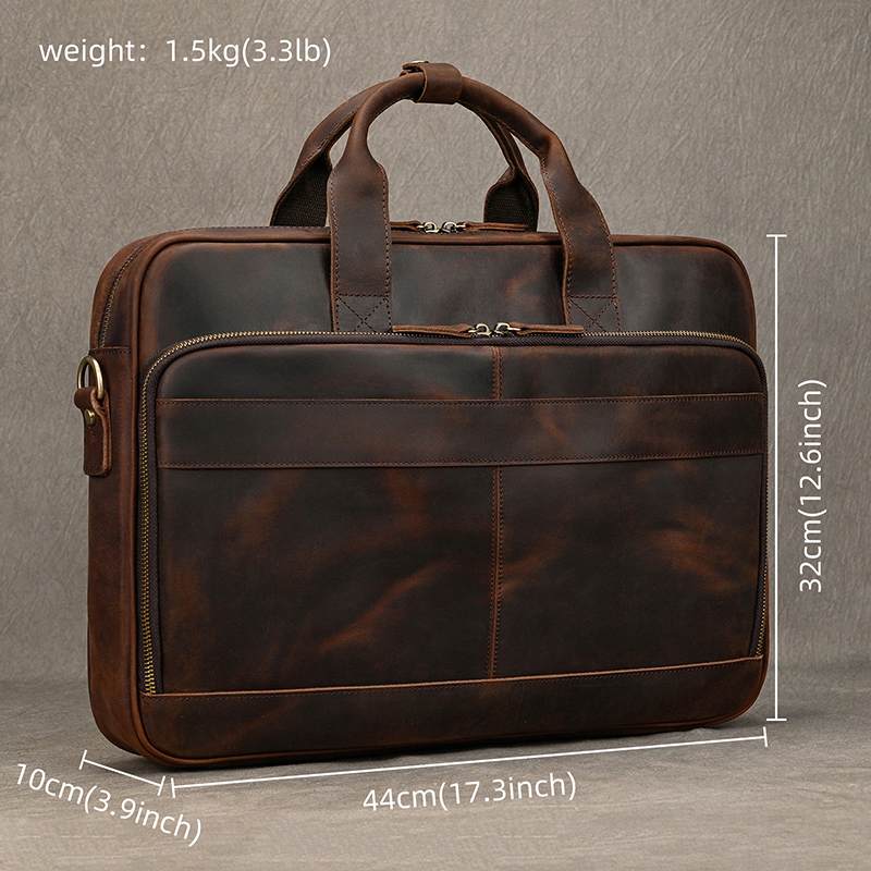 Maleta de couro genuíno para homens, maluco, bolsa grande de couro de vaca, bolsa de ombro vintage, bolsa para laptop de negócios