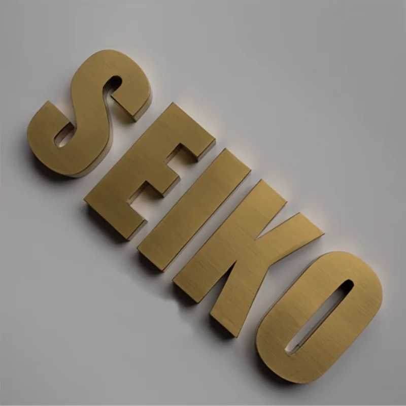 Benutzer definierte Außen beschichtung Gold Titan 3d gebürstet Edelstahl Buchstaben, goldene Farbe Metall Logo Shop Zeichen