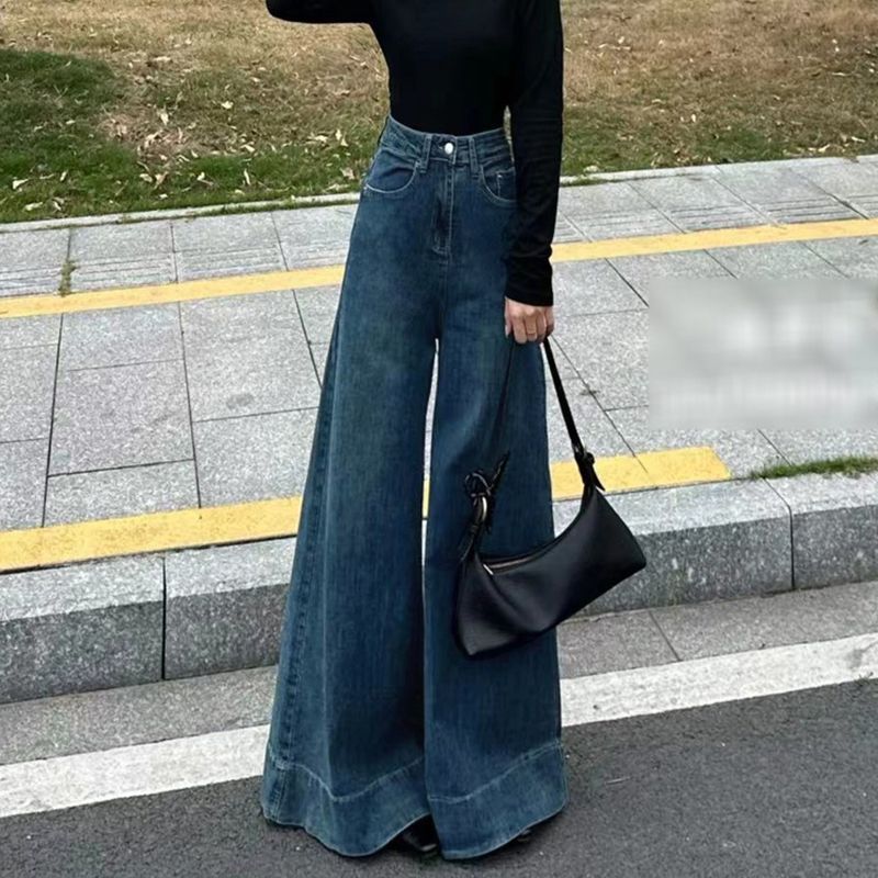 女性用ハイウエストロングジーンズ,ワイドレッグ,デニムパンツ,スキニー,アメリカン,レトロ,ロング,ストリートウェア,秋