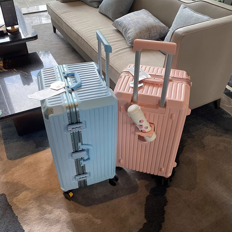 Mala retangular de grande capacidade, estrutura de alumínio, bagagem de mão com suporte para copos, trava tsa, carrinho, 28/30/32/36 polegadas