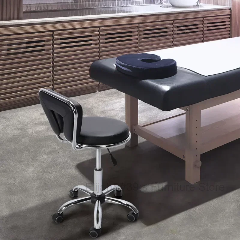 Banco de salão ajustável com encosto médio e rodas para spa de massagem de manicure, bancos de bar pretos para cozinha