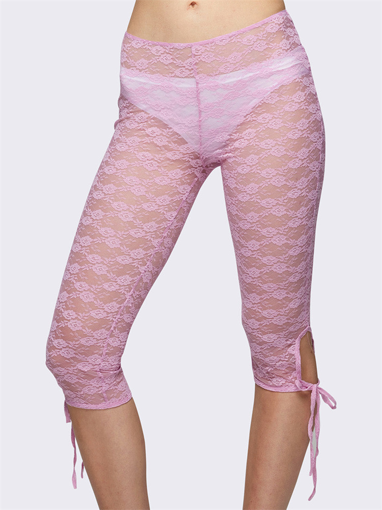 CHRONSTYLE Damen-Spitzen-Shorts, schmal, lässig, Netzstoff, durchsichtig, elastische Taille, seitlich geteilt, zum Binden, Shorts, Streetwear 2024