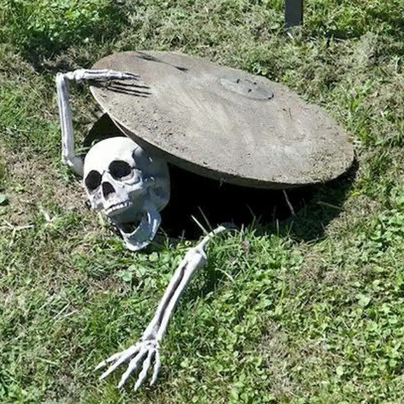 Halloween decor Skeleton Stakes Halloween Realistic Skull Skeleton Head Human Hand Arms for Halloween Party Home Garden Lawn