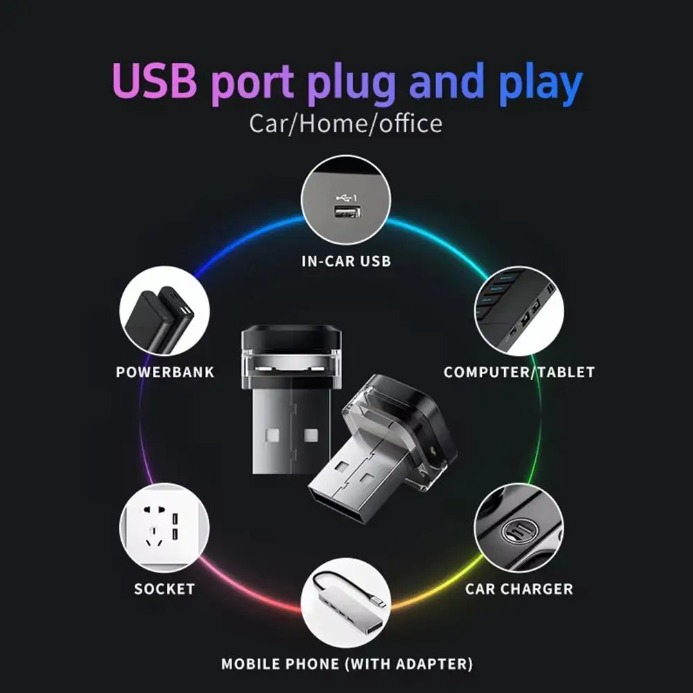 ใหม่ Universal USB ภายในรถ Ambient บรรยากาศไฟสัญญาณ LED อ่านอัตโนมัติโคมไฟตกแต่งอุปกรณ์ตกแต่งภายในรถยนต์