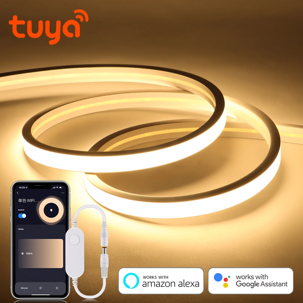 Taśma LED Neonowa Tuya Smart WiFi COB 320 LED/M, Rurka z Żelu Krzemionkowego, Oświetlenie LED do Sypialni, Ściany, Kuchni, Podświetlenie Szafek