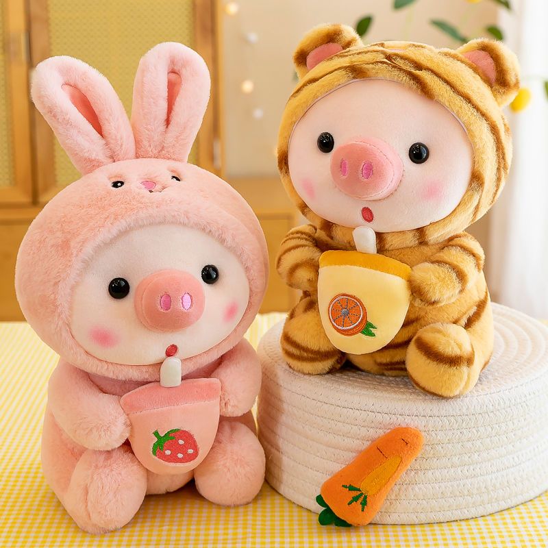 Bubble Pig Pluszowa zabawka Wypchane zwierzę Królik Żaba Jednorożec Tygrys Poduszka Kubek Mleko Herbata Boba Pluszowa lalka Prezent urodzinowy Przytulne dziecko