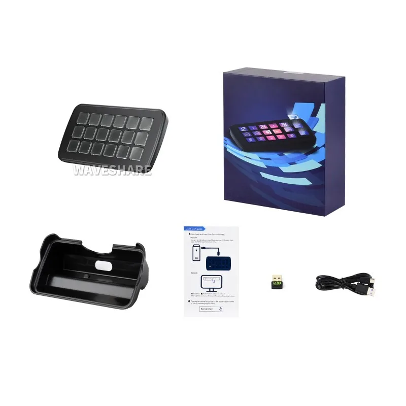 Panel de control de voz AI multifuncional Waveshare SK18, teclas macro LCD de membrana integrada de 18 ×, compatible con sistema dual Linux + QMK