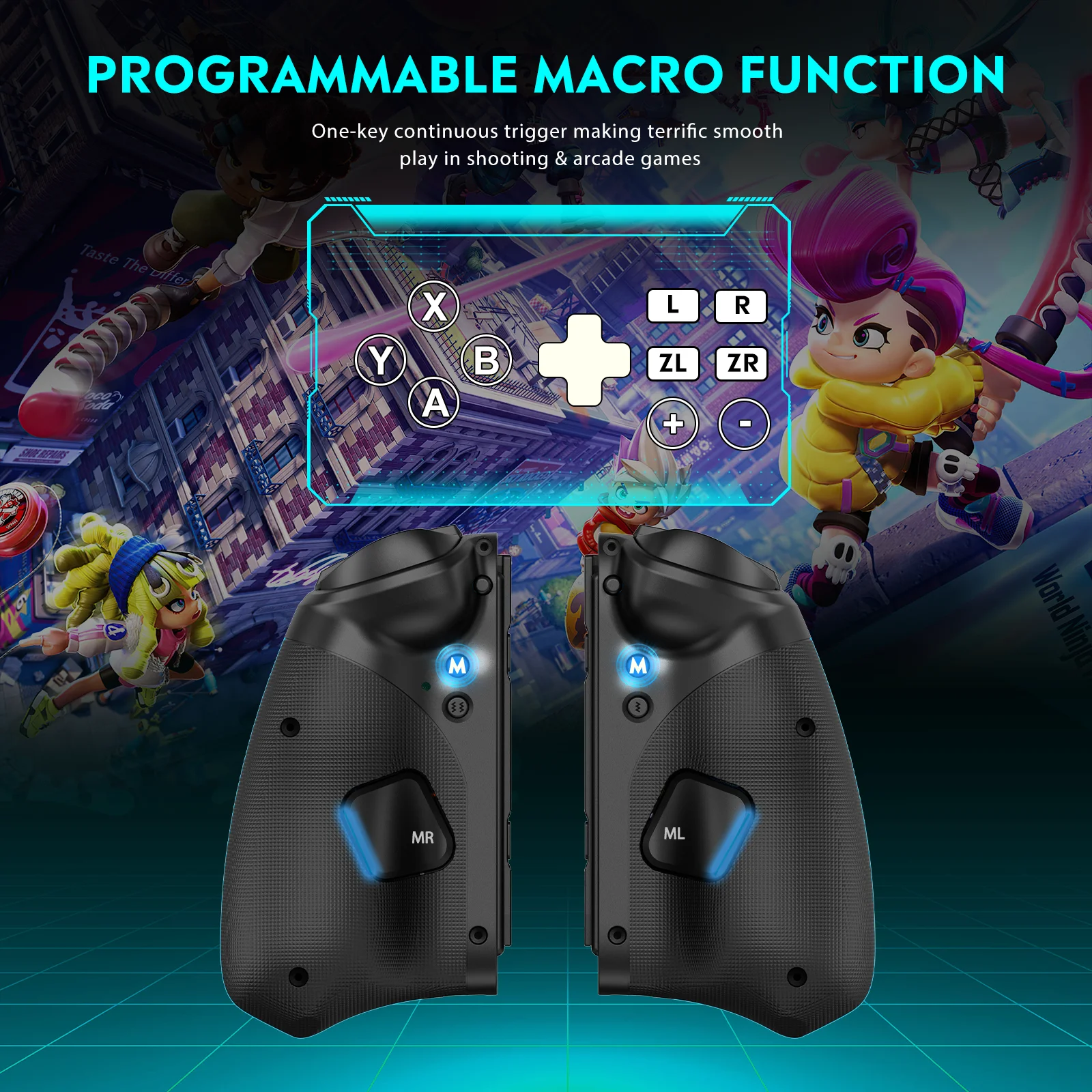 Joypad inalámbrico QRD Stellar T5 para Nentindo Switch/Lite/Oled efecto Hall Joystick 8 colores luz LED programable turbo y Macro