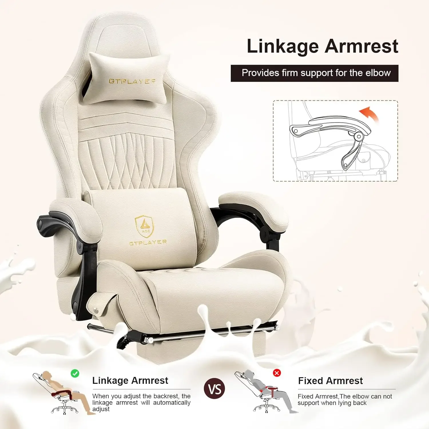 GTPLAYER Gaming Chair, Computer Chair with Footrest and Bluetooth Speakers, High Back Ergonomic Gaming Chair, Reclining Gaming C