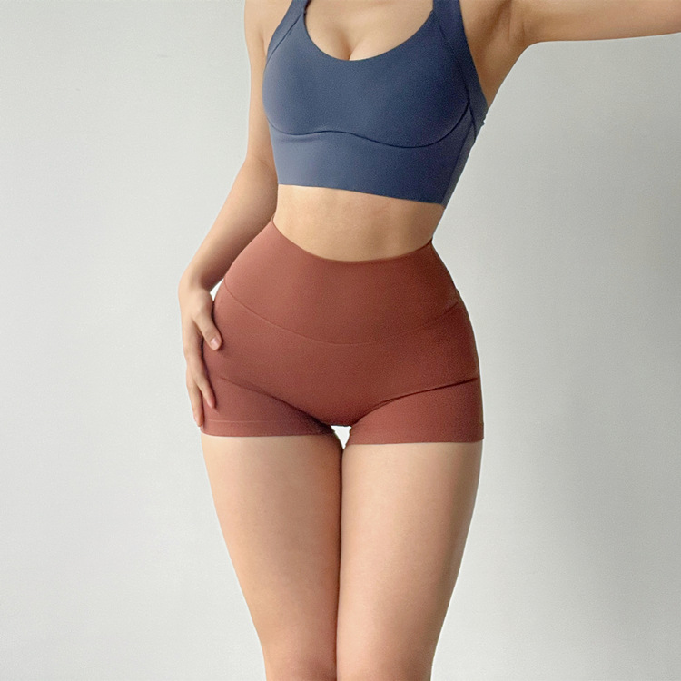 GymHUB-pantalones cortos de yoga para levantamiento de cadera, pantalones cortos de tres cuartos para mujer, cintura alta, color melocotón, color nude, para correr, deportes, secado rápido